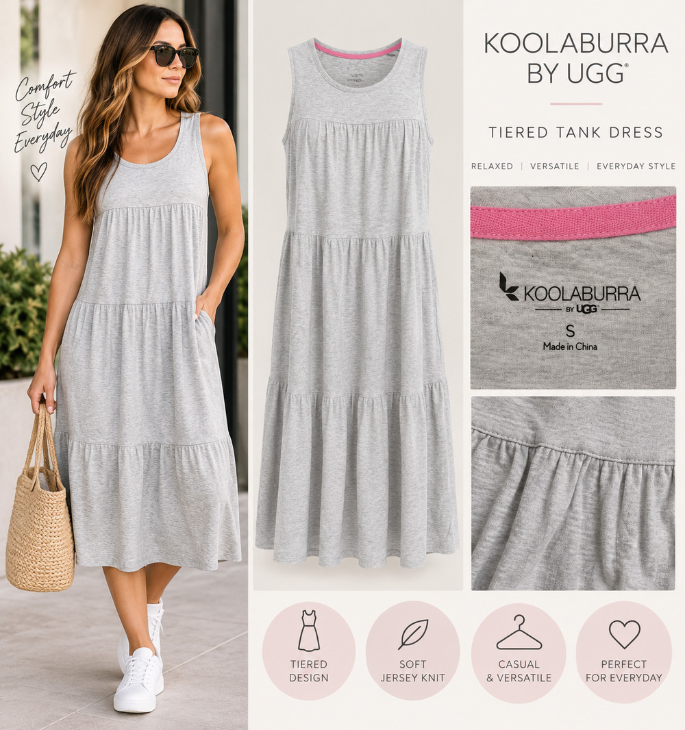 Koolaburra by UGG Gray Tiered Sleeveless Midi Dress Size Small